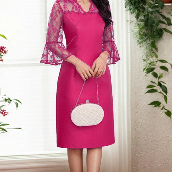 Lace V-Neck Satin Dress