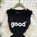 Fashion Y2K Letters Knitted Women Dress Sexy Tank Sleeveless Slim Elastic Bodycon Summer Dress Streetwear Vestidos