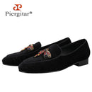 Piergitar 2022 Handmade Rhinestone Sequin Dragonfly Embroidered Patch Men's Loafers British Style Retro Moccasins Slip-On Shoes