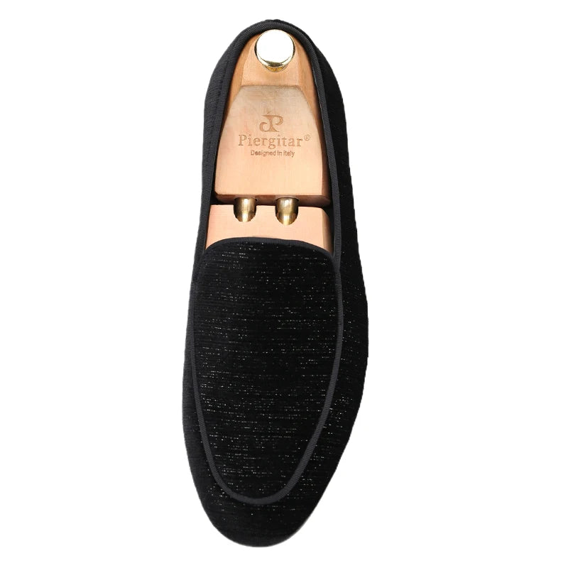 Piergitar 2022 Handmade Meteor Shower Design Velvet Men's Loafers British Style Classic Slip-On Men Smoking Slippers Plus Size