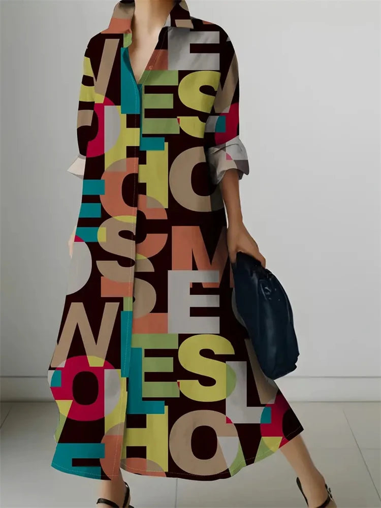 Women's letter Printed V-Neck Dress