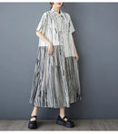 Stripe Print Mid Length Buttoned Midi Dress