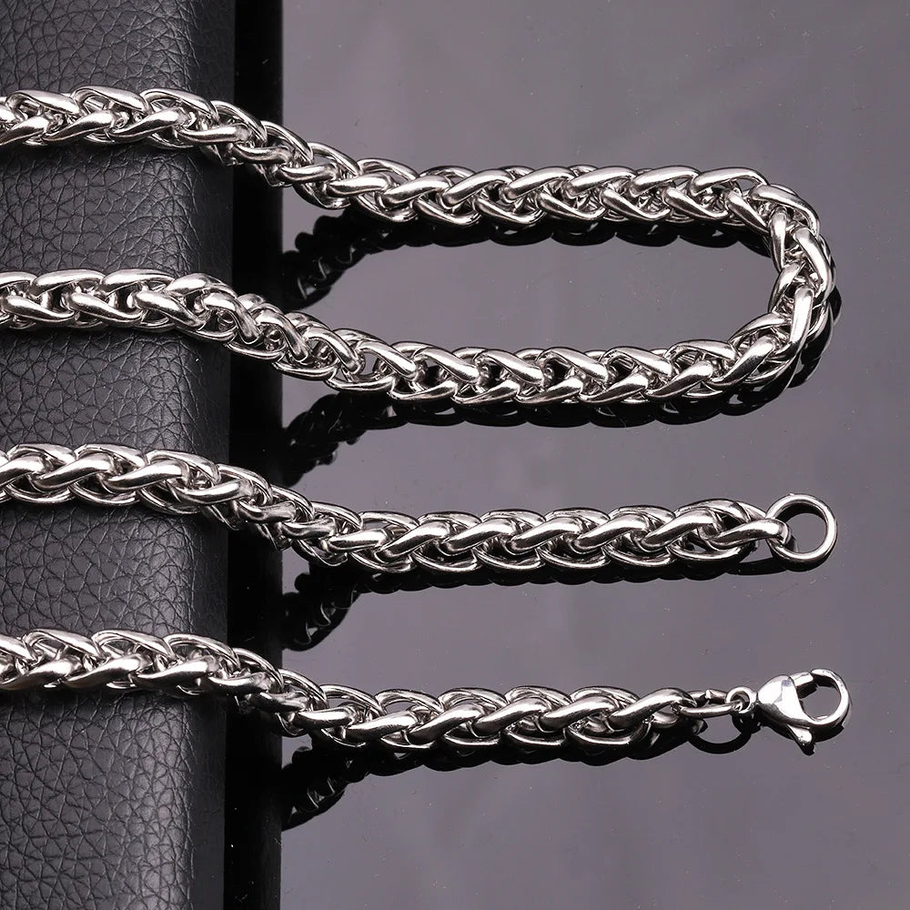 Men White Gold Color Stainless Steel Long Chain