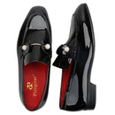 Piergitar Black Patent Calf Leather Men's Loafers With Silver Balls Crystals Buckles Handmade Moccasins For Wedding Or Prom Wear