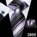 Hi-Tie Striped Black Red Gold Green Silk Wedding Tie For Men Handky Cufflink Gift Men Necktie Fashion Designer Business Party