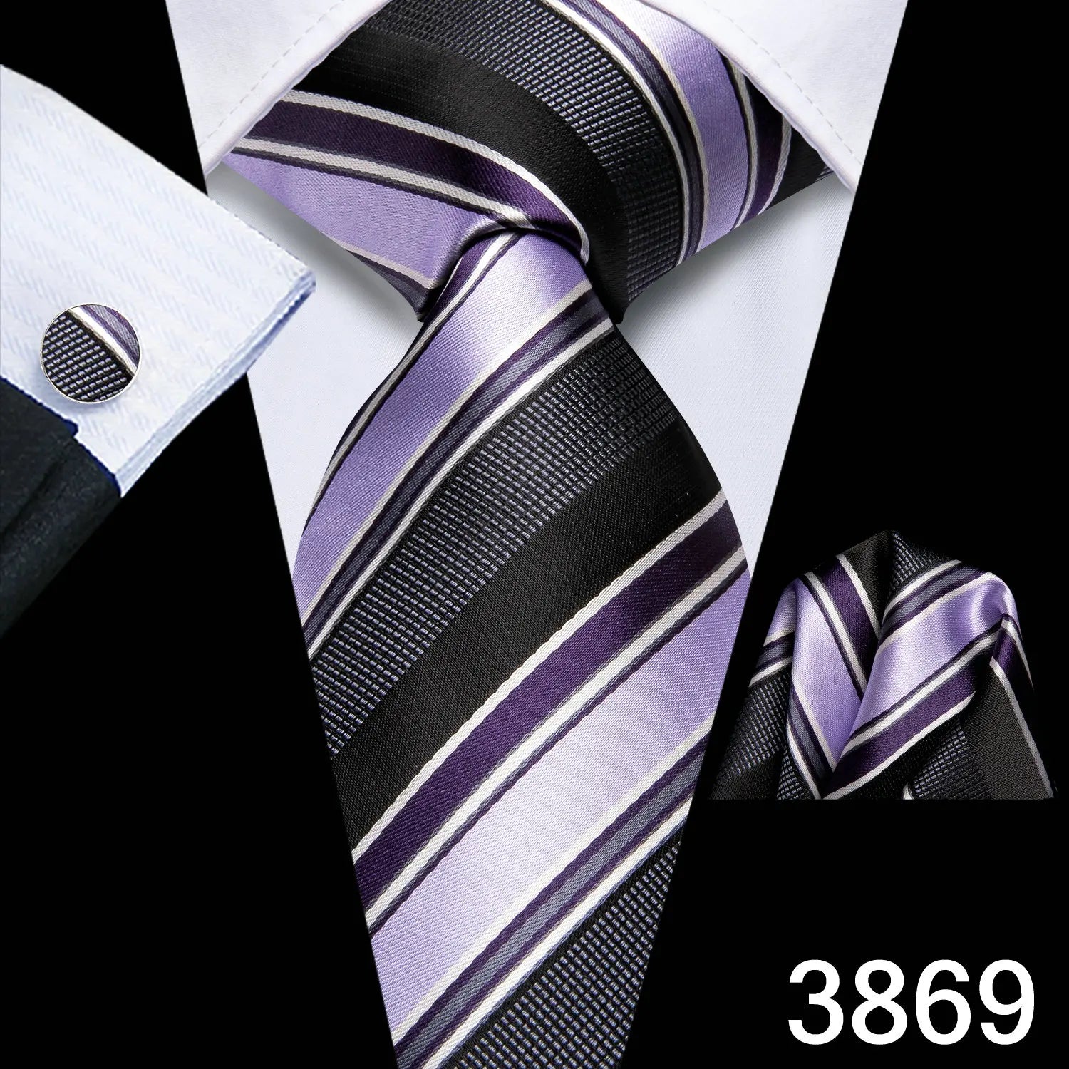 Hi-Tie Striped Black Red Gold Green Silk Wedding Tie For Men Handky Cufflink Gift Men Necktie Fashion Designer Business Party