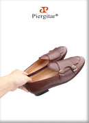 Piergitar 2023 Dark Brown Nappa Calfskin Double-Monk Belgian Loafers With Fringes And Metal Buckles Slip-On Men Smoking Slippers