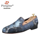 Piergitar 2023 New Abstract Printed Cotton Men's Loafers For Party Handmade Slip-On Moccasins Red Outsoles Smoking Slippers