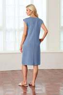 New Fashion And Multifunctional Temperament Round Neck Neck Sleeves Solid Color Summer Dress