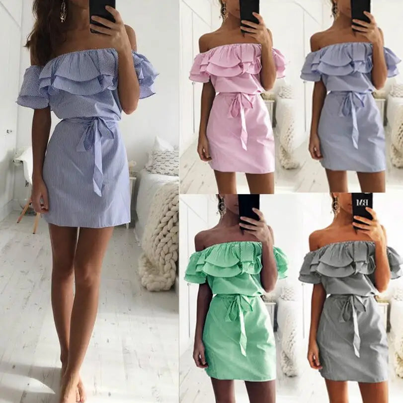 Women's Off Shoulders Ruffled Sleeves Dress