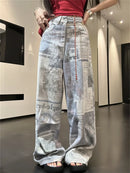 Women's Newspaper Print Design Personality Jeans