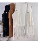 Retro Western Cowboy Style Soft Suede Tassel Vest Spring Autumn Sleeveless Cardigan Women Casual Waistcoat Sweetwear