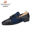 Piergitar 2023SS Navy Suede And Black Calfskin Leather Slippers With Handmade Tassels Italian Design Classic Men's Loafers