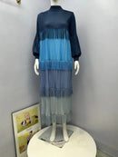 Women's Pleated Puff Sleeve Tassel Dress