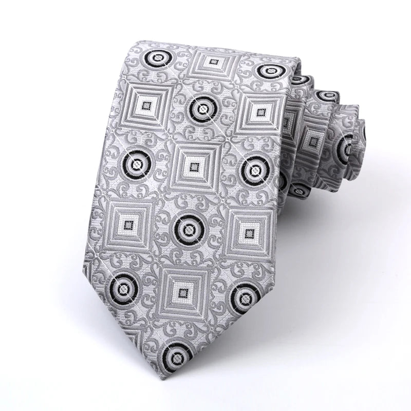 Fashion 8CM Mens Necktie Silver Light Grey Color Stripes Floral Plaid Ties For Man Groom Neck Tie For Business Wedding Party