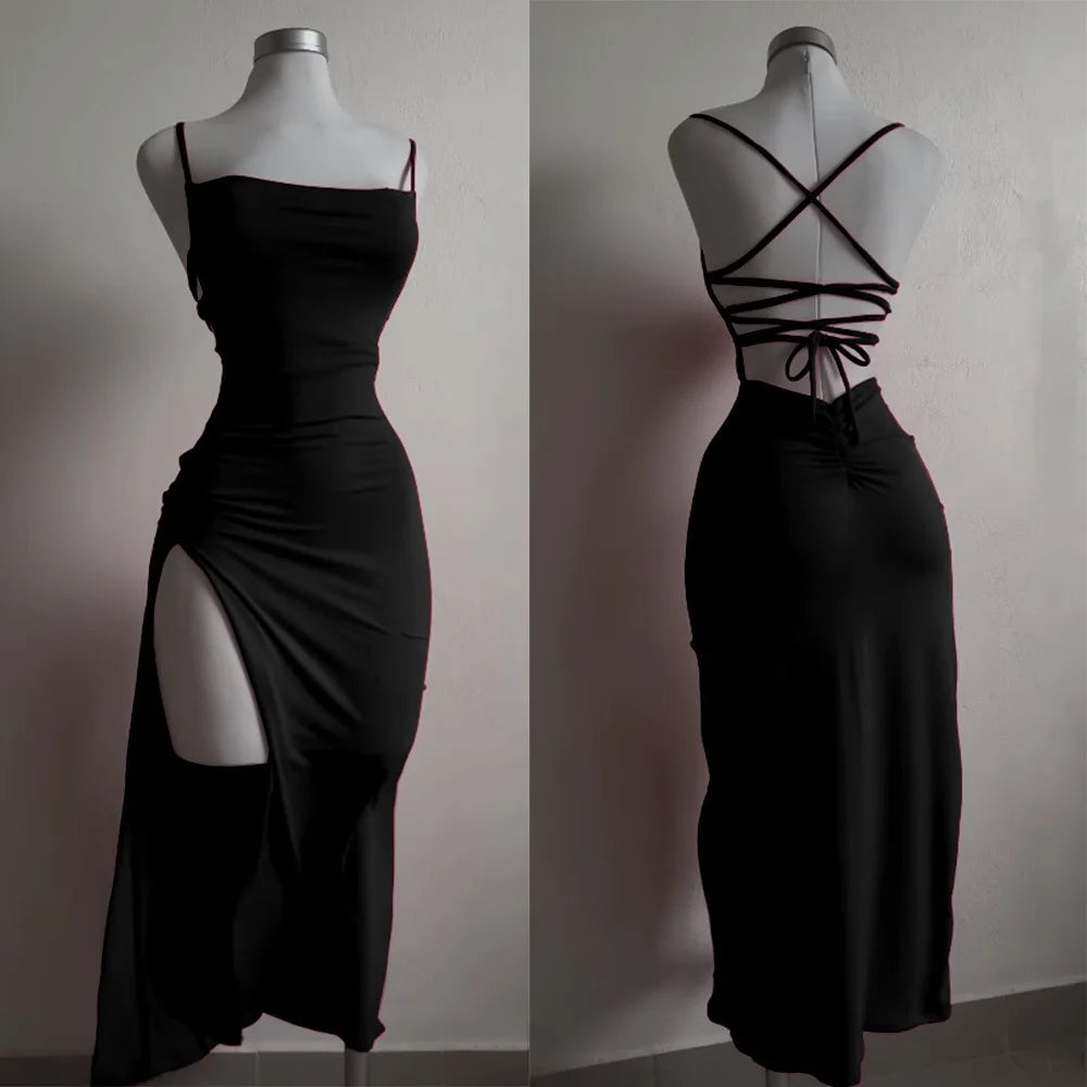 2025 explosive new Black WineRed dress summer high sensibility halter strap Spice Girl bag hip dress
