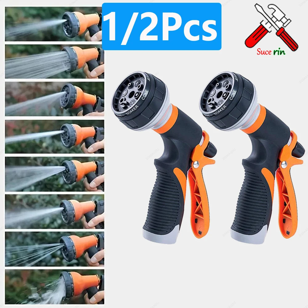 1-2Pc Watering Gun Garden 8 Modes High Pressure Sprayer