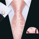Peach Pink Wedding Ties For Men Exquisite Paisley Silk Pocket Square Cufflink Sets Fashion Woven Suit Necktie Groom Barry.Wang