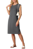 New Fashion And Multifunctional Temperament Round Neck Neck Sleeves Solid Color Summer Dress