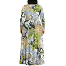 Plus Size Green Floral Print Maxi Dress Long Sleeve Comfortable Everyday Look