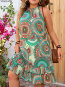 Women's Plus Size Sleeveless Ruffle Print Dress