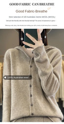 First Line 100% Merino Wool Knitted Cardigan Women's Autumn And Winter Hoodie Loose Sweater Fashionable Versatile Coat Top YC014