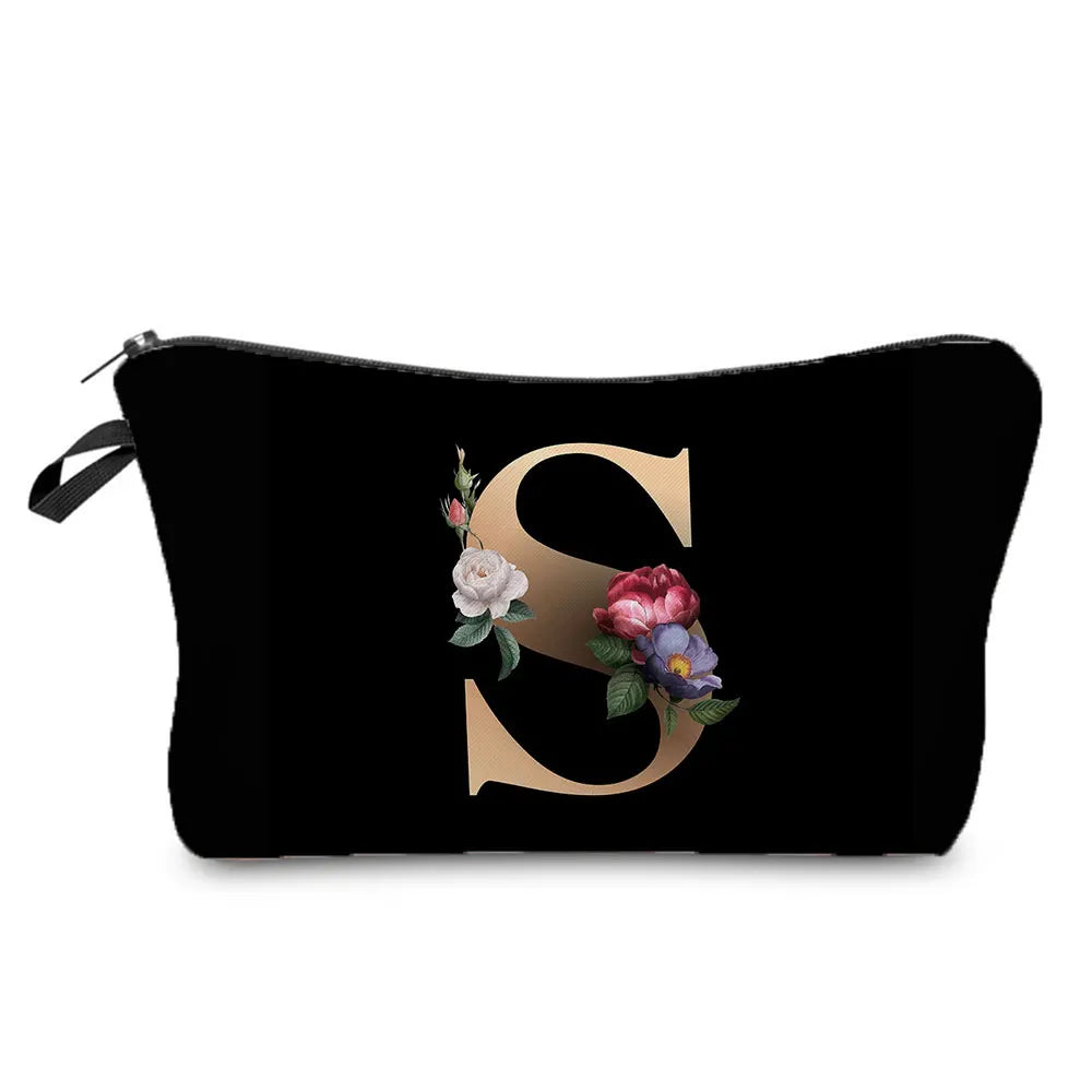 Initials Flower Cosmetic Bag