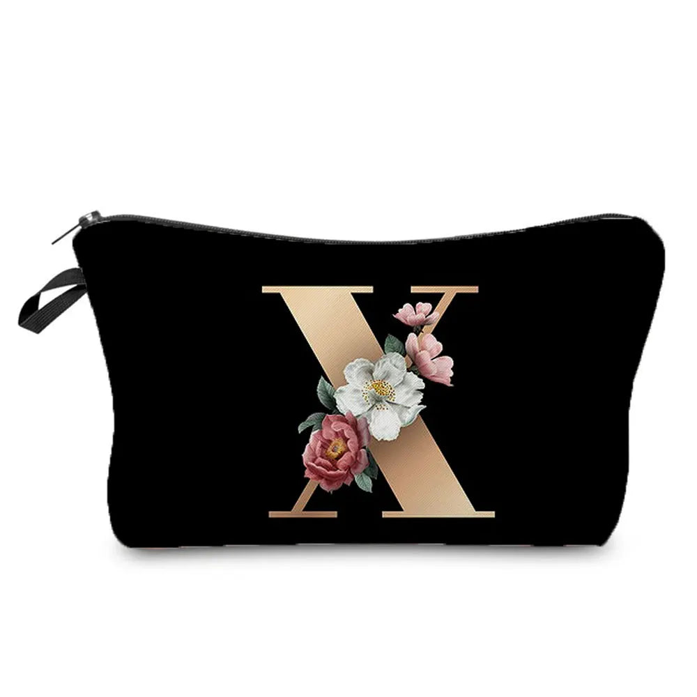 Initials Flower Cosmetic Bag
