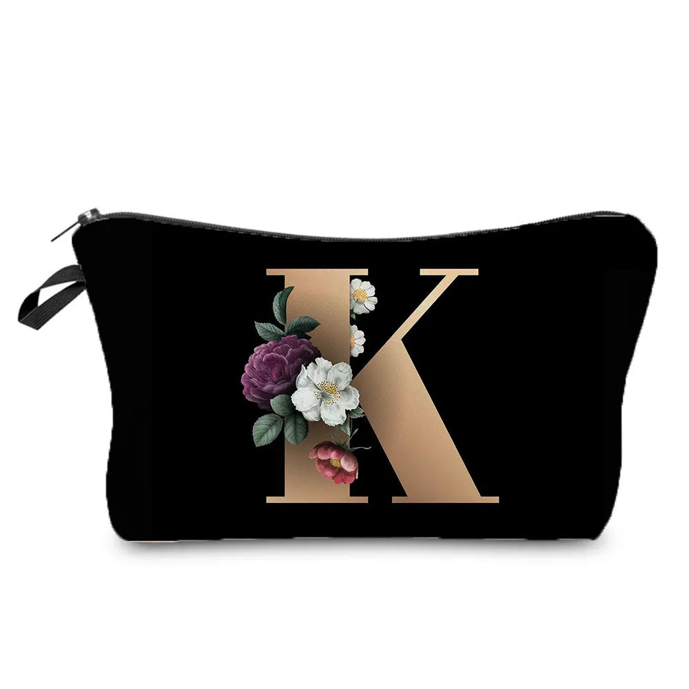Initials Flower Cosmetic Bag