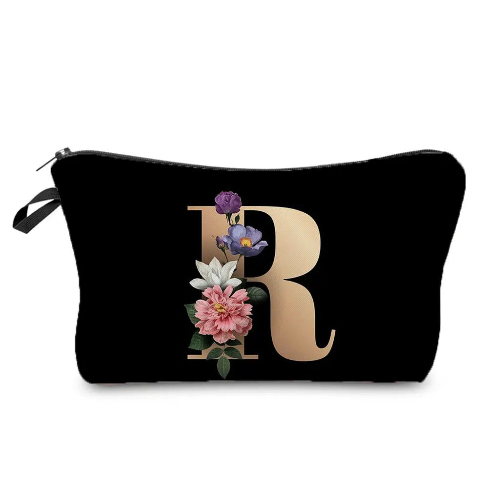 Initials Flower Cosmetic Bag