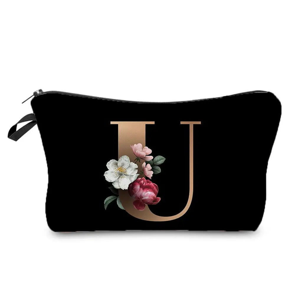 Initials Flower Cosmetic Bag