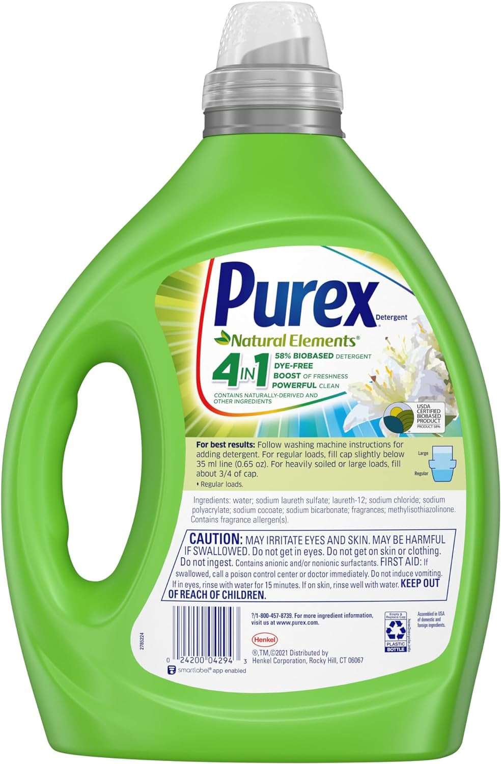 Liquid Laundry Detergent, Natural Elements Linen & Lilies, 2X Concentrated, 126 Loads, 82.5 Fl Oz