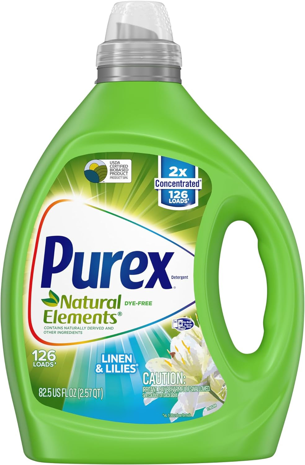 Liquid Laundry Detergent, Natural Elements Linen & Lilies, 2X Concentrated, 126 Loads, 82.5 Fl Oz